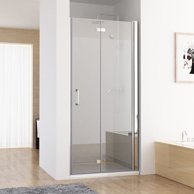 Miqu - Nischentür 80 x 185 cm Duschabtrennung 180° Schwingtür Falttür Duschwand Dusche nano Echtglas