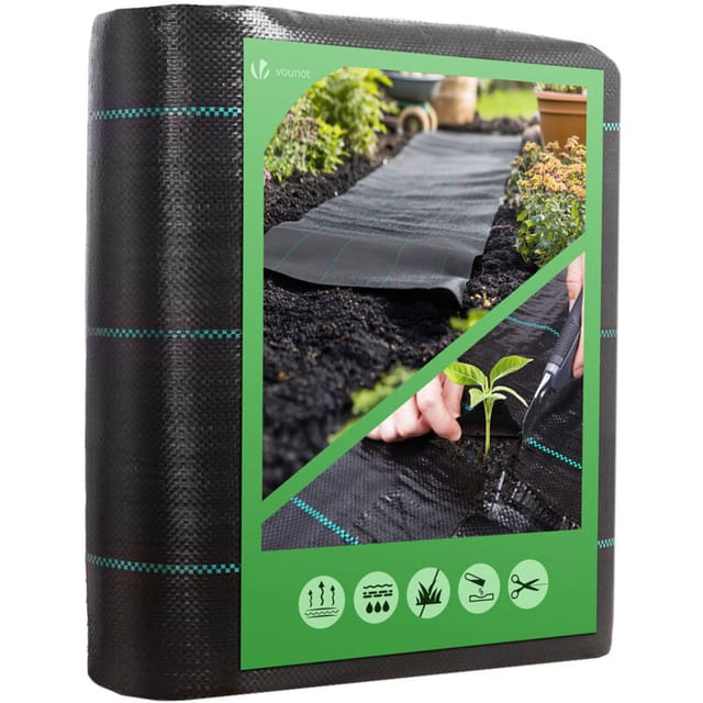 Vounot - Unkrautvlies für Garten 2x25m, Gartenvlies Wasserdurchlässig 100g/m²