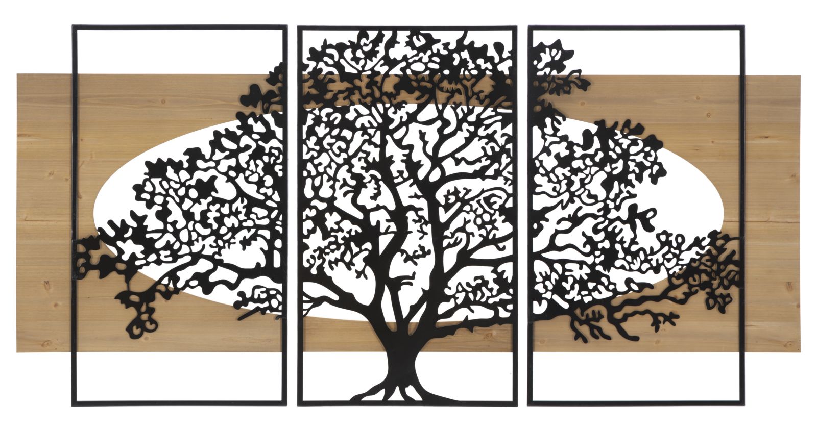 Wandpaneel-baum-set Aus Eisen Und Holz, 3-teilig, 176 X 2 X 90 Cm (63 X 2 X 90 - 50 X 2 X 90 Cm)