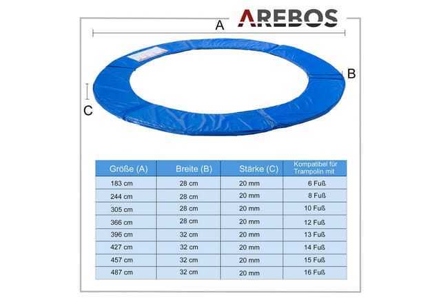 Arebos - Randabdeckung Trampolin Randschutz 183 cm Blau 28 cm Breite