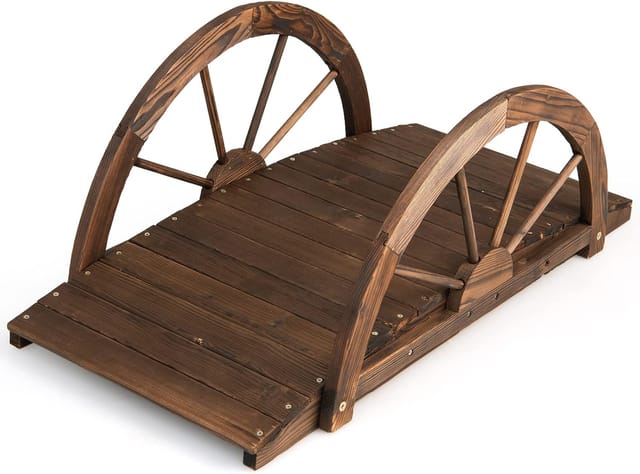 Teichbrücke Gartenbrücke, Holzbrücke Mit Doppeltem Halbradgeländer, Dekobrücke Holzsteg Aus Tannenholz, Zierbrücke Für Garten, Teich, 101 X 48,5 X 38 Cm - Costway