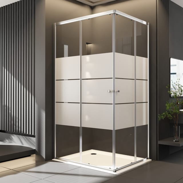 90x90 Satiniert Duschkabine Eckeinstieg Schiebetür 5 mm Sicherheitsglas (esg) weiss Querstreifen - Boromal