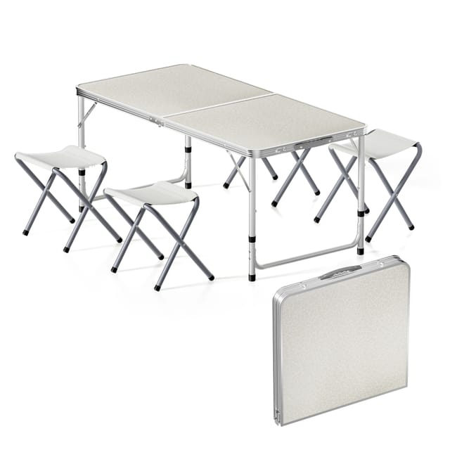Wiltec Campingmöbel Set 5tlg. Campingtisch mit Stühlen höhenverstellbarer Tisch plus 4 Campingstühle Aluminium Sitzgarnitur Campingtisch klappbar