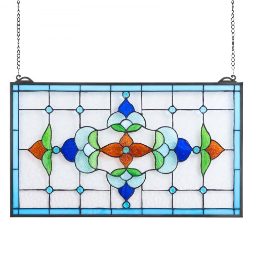 Buntglasfensterpaneel (664 X 402 Mm) Hängendes Buntglas Mit Kette, Buntglas Im Tiffany-stil Zum Aufhängen, Traditionelles Rechteckiges Vintage-kunsthandwerk Fensterdekor Für Küche & Kirchen