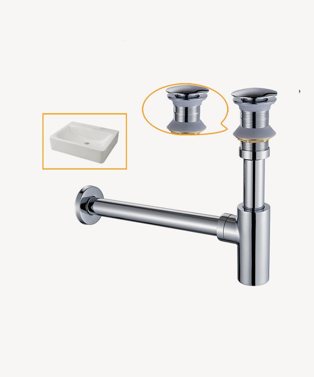 Kroos ® - Zylindrischer Waschtischsiphon mit Ablauf ohne Überlauf aus Messing verchromt