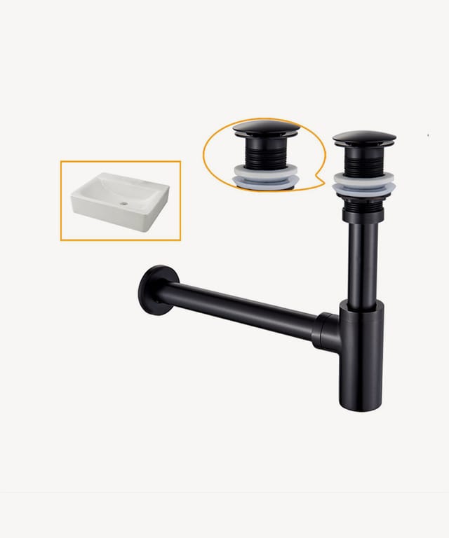Kroos ® - Zylindrischer Waschtischsiphon mit Ablauf ohne Überlauf aus schwarzem Messing