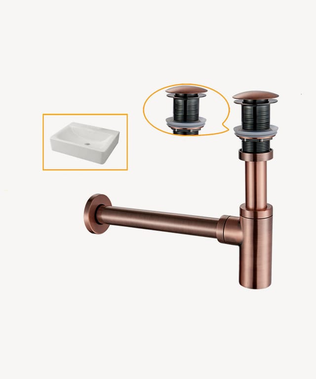 Kroos ® - Siphon lavabo cylindrique avec bonde sans trop-plein Or rose brossé