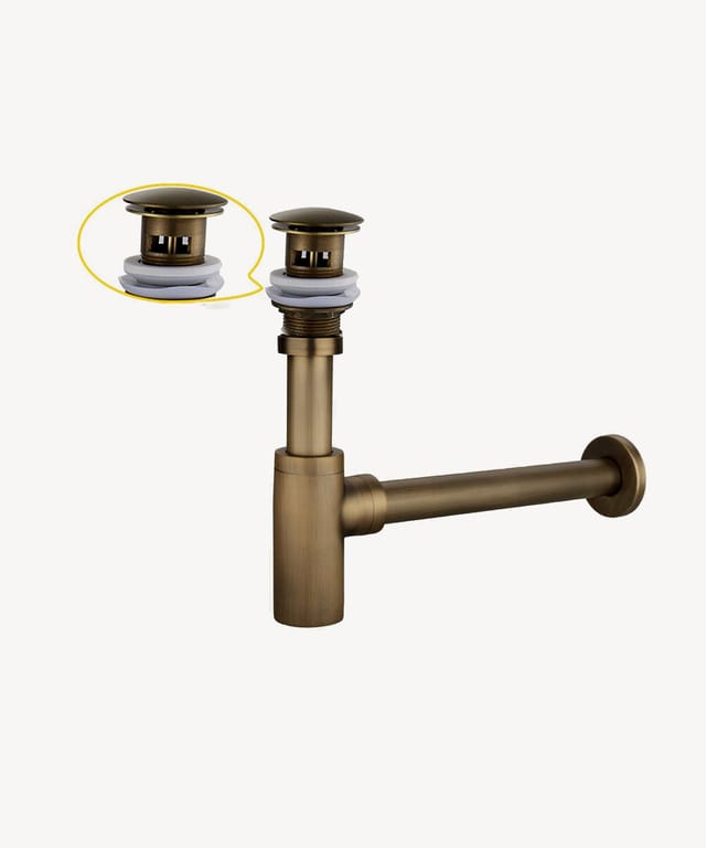 Kroos ® - Zylindrischer Waschtischsiphon mit Ablauf ohne Überlauf in Messing antik