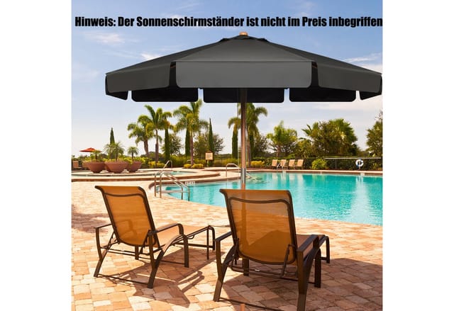300cm Sonnenschirm Holz, Gartenschirm Kippbar, Terrassenschirm Achteck, Strandschirm Seilzugsystem, Marktschirm Fuer Den Garten, Strand Oder Am Pool Grau - Costway