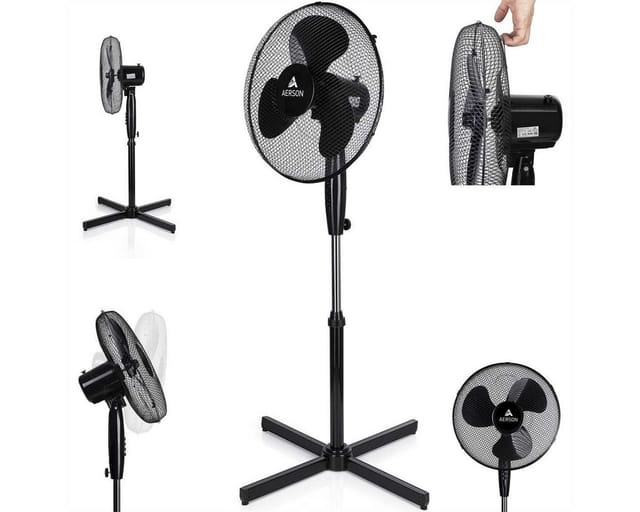 AERSON Standventilator Ventilator Windmaschine Luftkühler Oszillierend 50W Schwarz