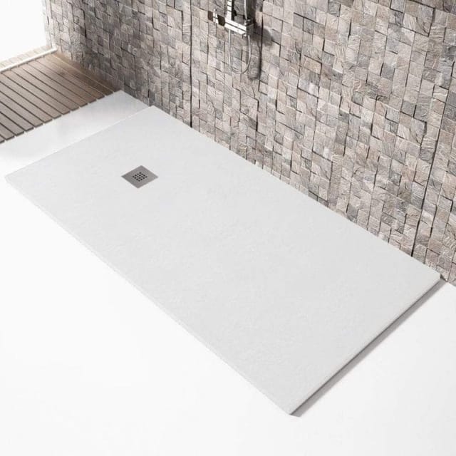 Mineralguss-Duschwanne extra flach madison Schieferoptik weiss 70x80 cm