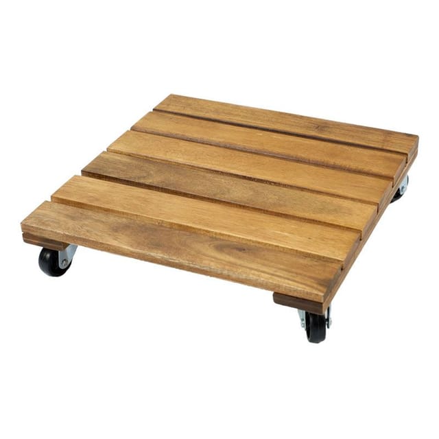 Pflanzenroller Akazie braun 30x30 cm Blumenroller Rollbrett rund - Trendline