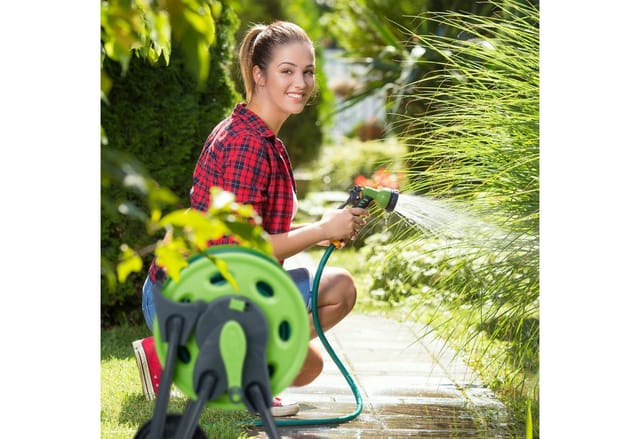 Relaxdays - Schlauchwagen, fahrbare Schlauchtrommel für 45m Wasserschlauch, 1/2 Zoll, Garten, 82,5 x 43 x 34 cm, grau-grün