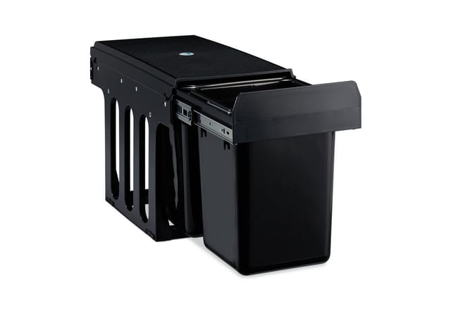 Relaxdays - Einbaumülleimer 2-fach, ausziehbarer Küchenmülleimer für Unterschrank, 2x8 Liter, 35,5 x 25 x 47 cm, schwarz