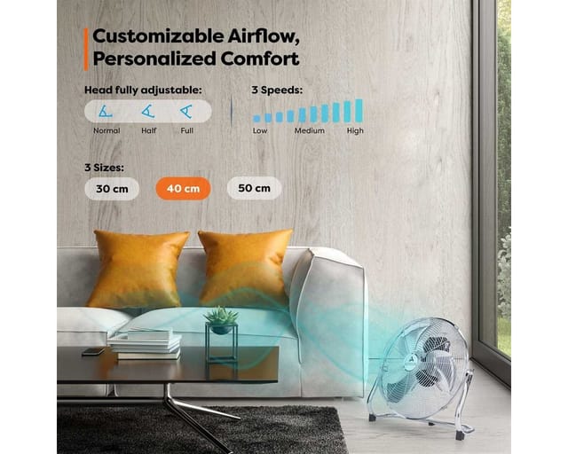 Bodenventilator 40cm Chrom Windmaschine 75W Tischventilator Ventilator Standventilator - Aerson