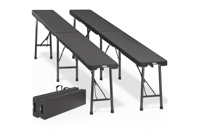 2er Set Bierbank Klappbar 8 Personen Rattanoptik 180cm Kunststoff Klappbank Faltbar Campingbank Bierbänke Bierbankgarnitur Gartenbank Schwarz