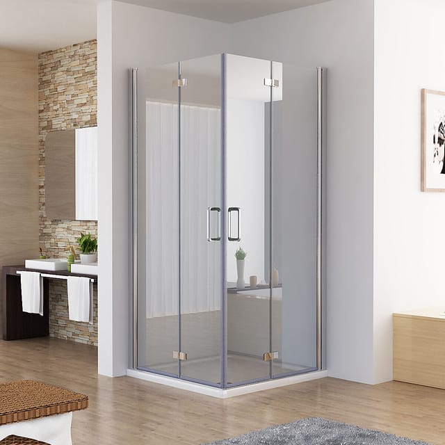 120 x 120 x 197 cm Duschkabine Eckeinstieg Dusche Falttür 180º Duschwand Duschabtrennung NANO Glas