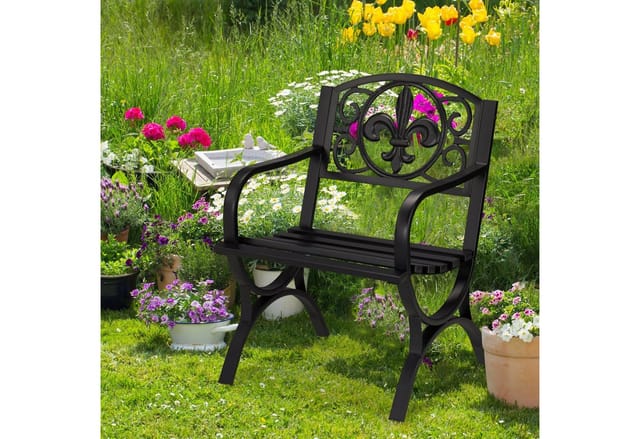 Relaxdays - Gartenstuhl Vintage, Gartensessel m. Armlehnen, extra breit, Stahl, antikes Design, 85,5 x 60 x 56 cm, schwarz