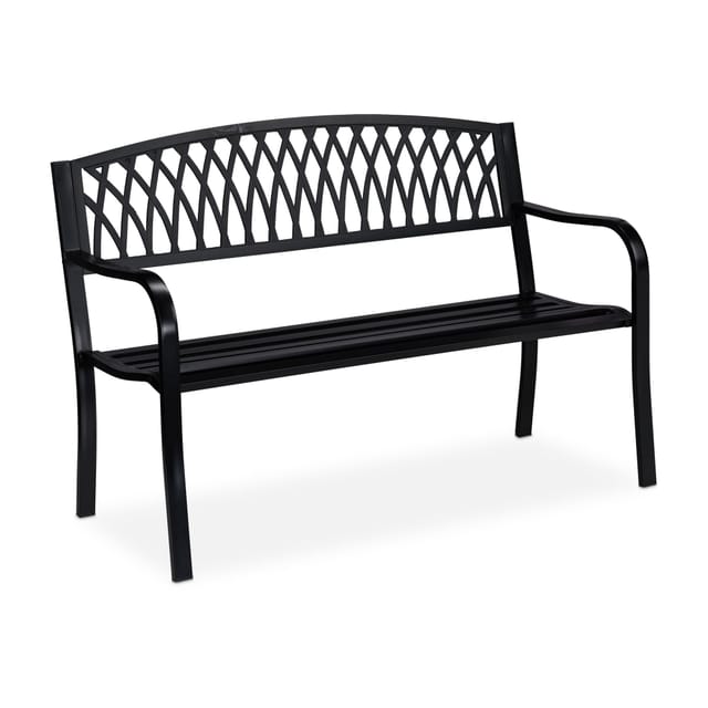 Gartenbank, Zweisitzer, stabil, rustikales Design, bequem, Metall Sitzbank, hbt: 87 x 127 x 60 cm, schwarz - Relaxdays