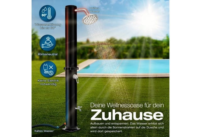 Solardusche 35L Schwarz inklusive Schutzhaube Gartendusche Pooldusche Camping Pool Solar Außen Dusche Regendusche - Tillvex