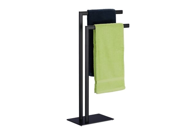 Handtuchständer freistehend, 2 Stangen, Badezimmer, Stahl, HxBxT: 81 x 49 x 20 cm, Bad Handtuchhalter, schwarz - Relaxdays