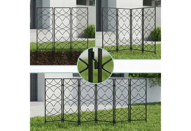 Rankgitter Metall, 3er Set, zum Stecken, Rankhilfe für Kletterpflanzen, 122 x 31 cm, Spalier Garten, schwarz - Relaxdays