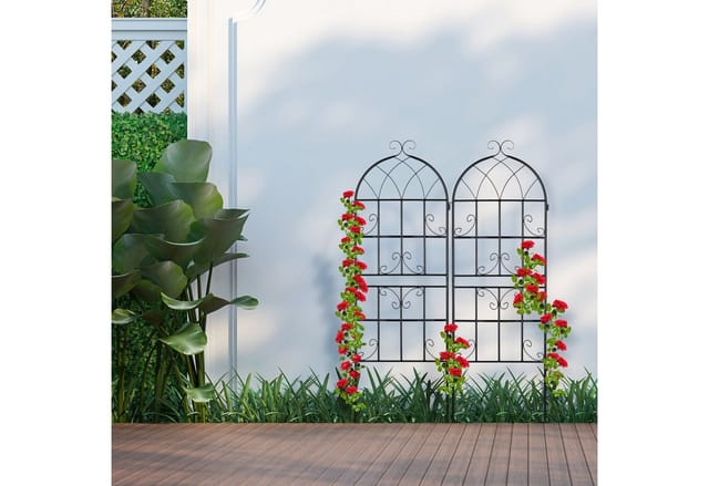 Rankgitter Metall, 2er Set, zum Stecken, Rankhilfe für Kletterpflanzen, 150 x 50 cm, Spalier Garten, schwarz - Relaxdays