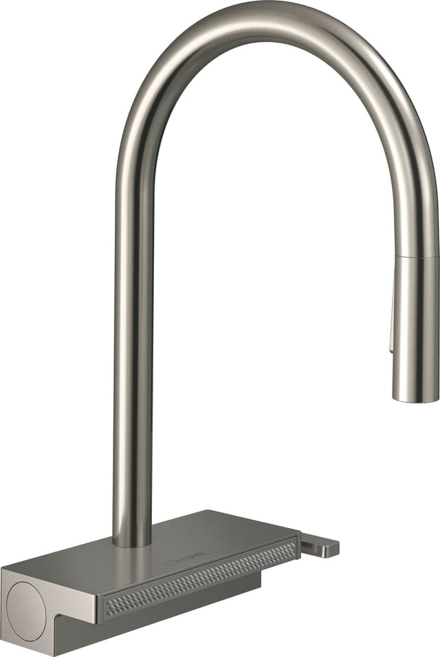 M81 - Spültischarmatur Aquno Select, mit ausziehbarem Auslauf und flachem Brausestrahl, Edelstahl 73837800 - Hansgrohe