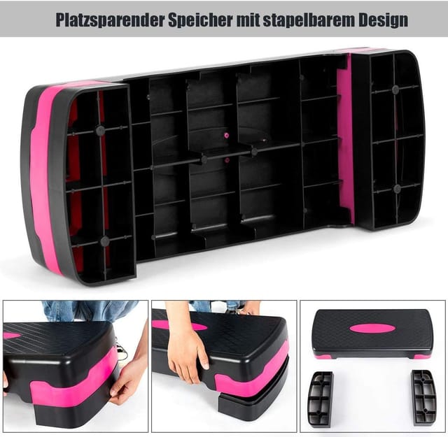 Costway Hoehenverstellbarer Aerobic Stepper Mit Zwei Stufen Von 10 Cm Und 15 Cm, Steppbrett Bis 250kg Belastbar, Stepbench, Fitness Stepper Fuer Das Heim-fitness Schwarz