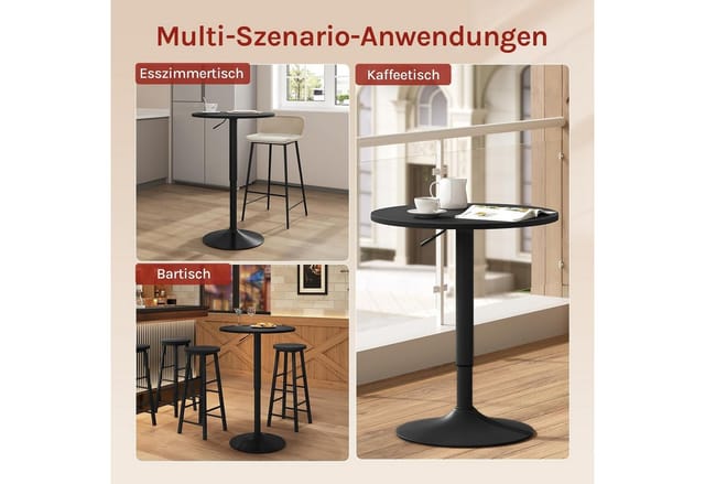 Bartisch höhenverstellbarer Tisch 68-88 cm, multifunktionaler Partytisch aus mdf Metall, Schwarz - Woltu