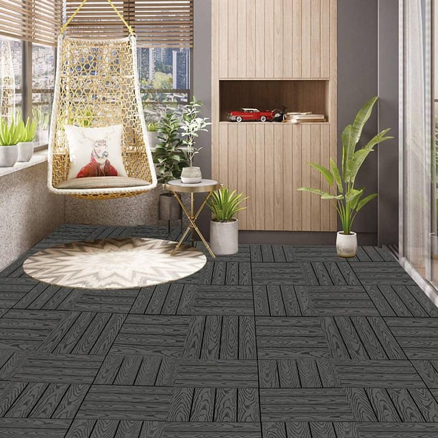 Woltu Wpc Terrassenfliesen Holzoptik Terrassendielen Fliese In Bodenbelag Mit Klicksystem, Für Terrasse Und Balkon 30x30 Cm Im Set Grau (11 Stück / 1 M²)