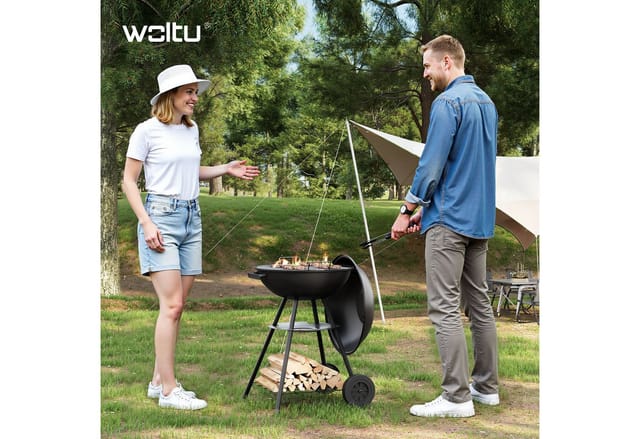 Holzkohlegrill Holzkohle Kugelgrill Standgrill mit Räder 44 73CM, Barbecue Grill für Garten Camping, Schwarz - Woltu