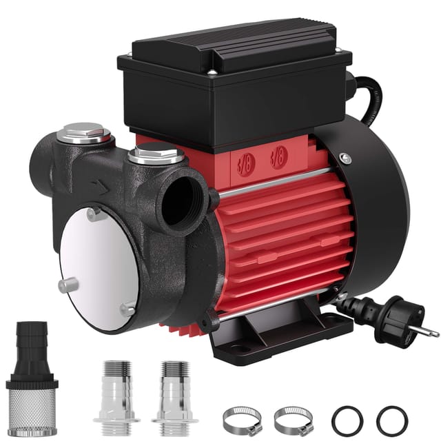 Wiltec Heizöl- und Dieselpumpe 230V 375W 60l/min, Selbstansaugende Umfüllpumpe mit 2m Ansaughöhe und Rückschlagventil, Absaugpumpe