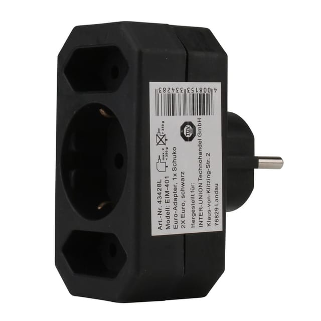 Weitere - Schutzkontakt-Euroadapter 1xSchutzkontakt 2xEuro schwarz Stecker & Kupplungen