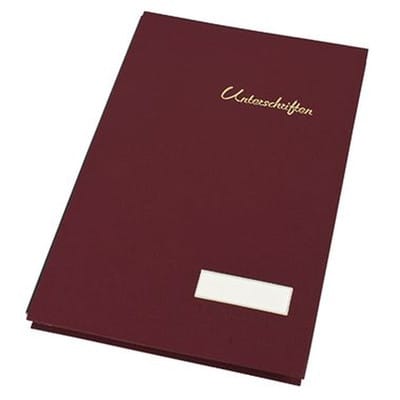Unterschriftenmappe din A4 Leinen rot schwarz 20 Fächer