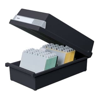 HAN - Karteikasten 17,7 x 14 x 36 cm (b x h x t) din A6 quer 1.300 Karten Polystyrol schwarz 2 Stützplatten