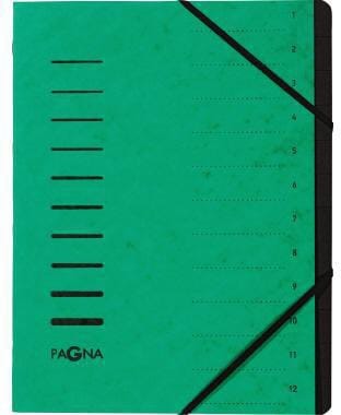 Pagna - Ordnungsmappe din A4 240g/m² Pressspankarton Farbe: grün Farbe des Fächerblocks: schwarz 12 Fächer