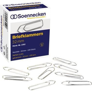 Soennecken - Büroklammer spitze Form 32mm Metall verzinkt silber 100 St./Pack.