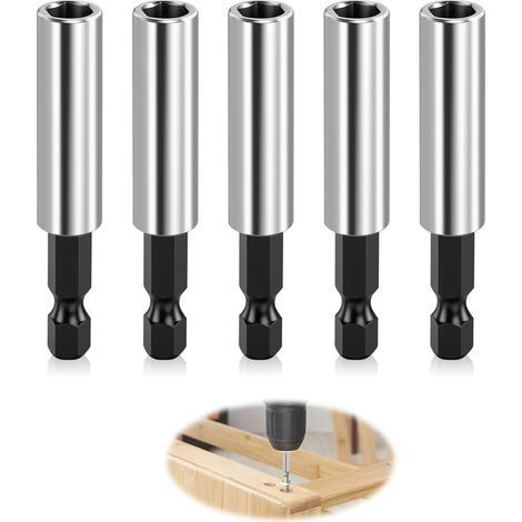Set Mit 5 Magnetischen Schnellwechsel-bithaltern 1/4" - Für Elektrische Bohrmaschinen Und Schlagschrauber (60 Mm)