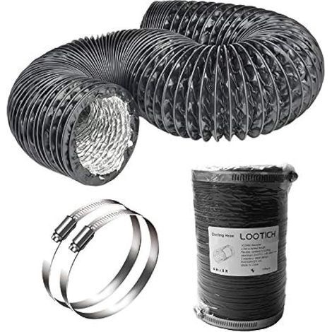 Flexibler Pvc/aluminium-lüftungsschlauch, 102 Mm Durchmesser, 2,5 M Länge, Für Badezimmer, Küche Und Wäschetrockner, Mit 2 Schwarzen Stahlklemmen