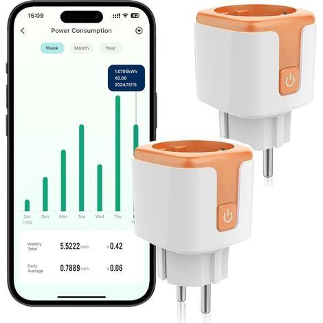 16a Wlan-steckdose Mit Strommessung, Intelligente Steckdose, Wlan-steckdose, Energiekostenzähler, Sprachsteuerung, Timer, Programmierer (2 Stück)