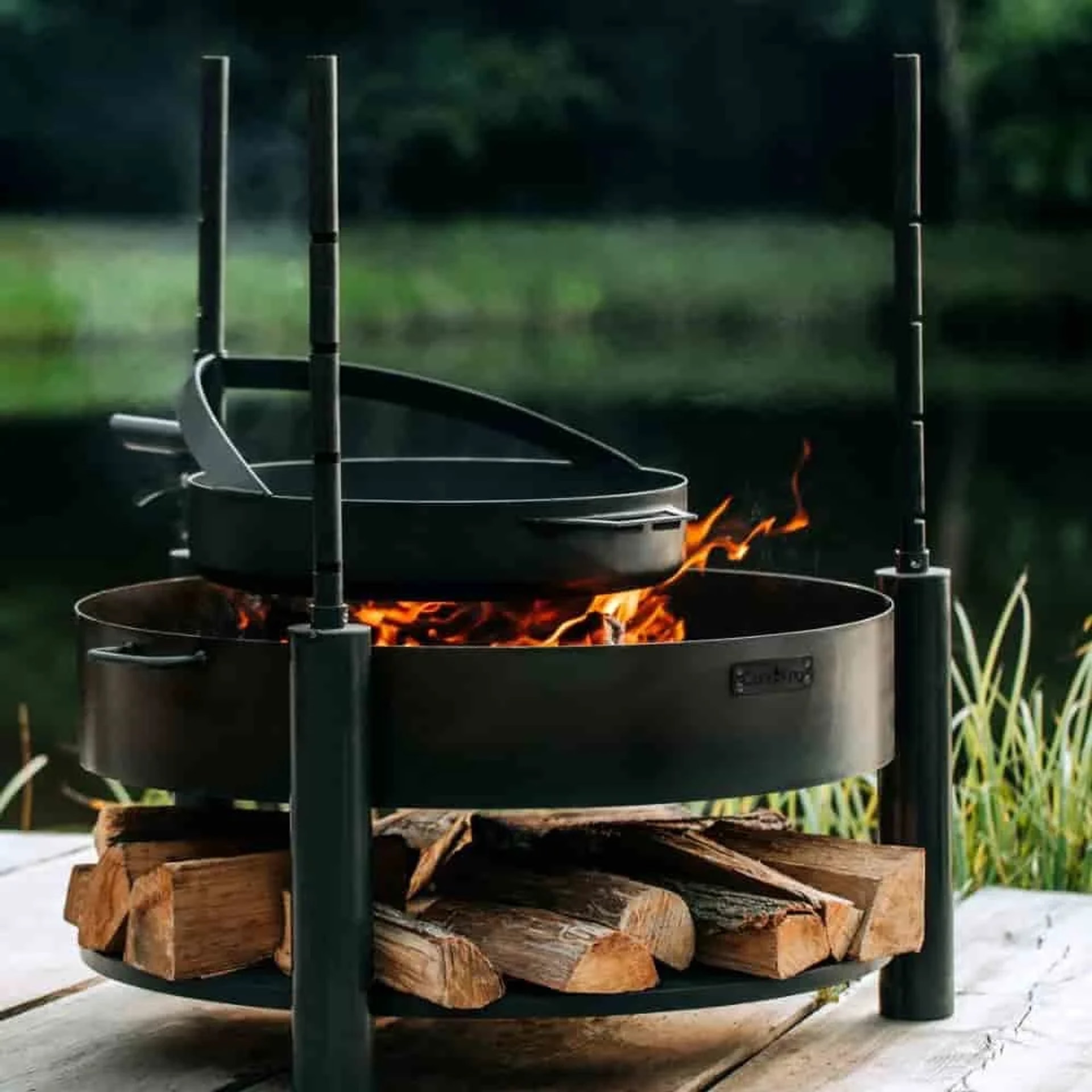 Feuerschalen Zubehör, Grill Mast, Höhenverstellbar, Naturstahl