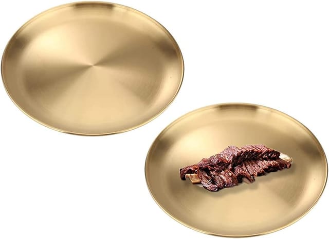 2-teiliges Serviertablett-Set, rundes Metalltablett, dekoratives Tablett, spülmaschinenfest, für Küche, Heimdekoration, Empfang, Camping, Picknick