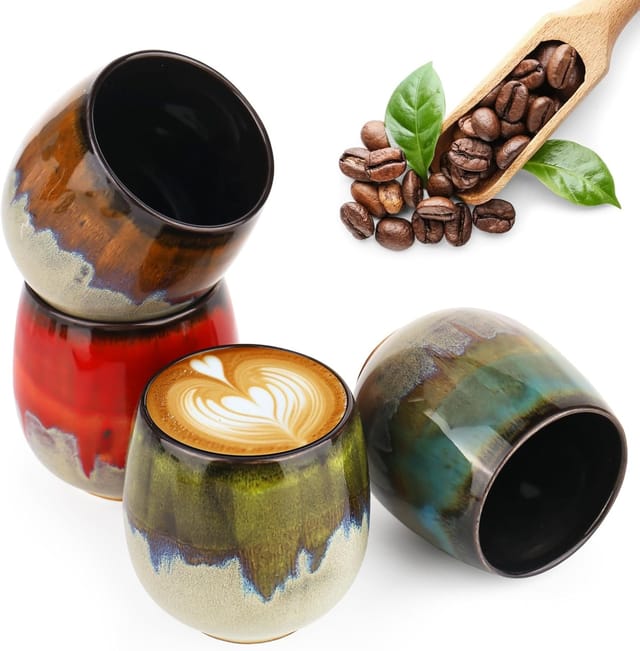 Set mit 4 Espressotassen (100 ml) – Handgefertigt – Keramik – Dickwandig – Ideal für Espresso, Mokka, Macchiato und Tee