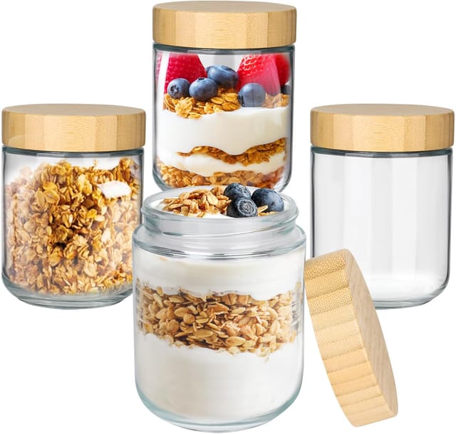 Set mit 4 x 500ml Vorratsgläsern mit Schraubverschluss für die Zubereitung von Overnight Oats, Haferflocken, Joghurt, Salatdressing, Kaffeebohnen und