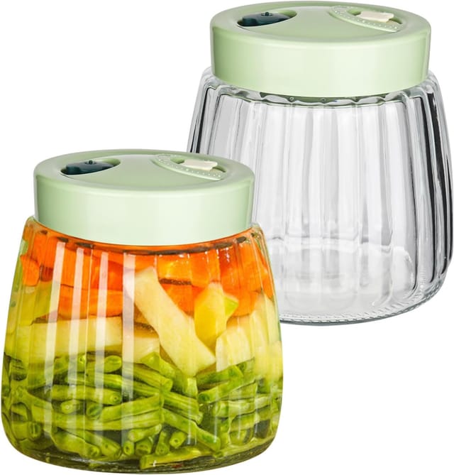 Set aus 2 x 1-Liter-Gärgläsern mit Schraubverschluss, Kimchi-Behälter mit 2 Belüftungsöffnungen für Marmelade, Konfitüre, Einmachen und