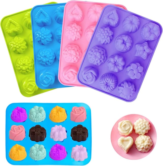Set mit 4 Silikon-Seifenformen, 4 Farben, geeignet für Schokolade, Kuchen, Brot, Gelee