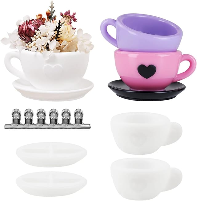 4-teiliges Silikonformen-Set für Kaffeetassen, kreative Kerzenhalter, Epoxidharzformen, Gipsformen mit Tablett und 50-mm-Zange, Basteldekoration –