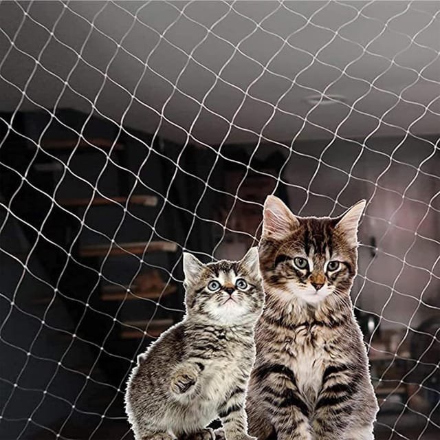 Balkon-Katzennetz, 3 x 4 m, bohrfreies Katzenschutznetz für Balkone Hochfestes, transparentes Vogelschutznetz Fenster- und Terrassensicherheit,