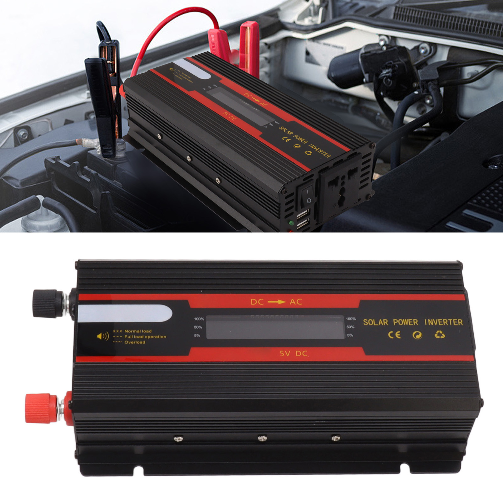 1000-w-wechselrichter Für Auto Und Haushalt Mit Lcd-display, Universeller 12-v-/24-v-/220-v-solarwechselrichter